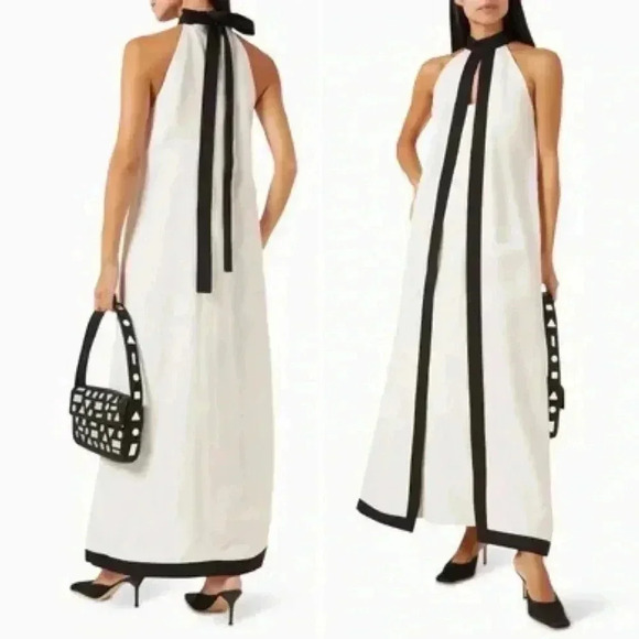 NWOT Staud Wright Halterneck Dress in Ecru and Black Size Small - Picture 3 of 10